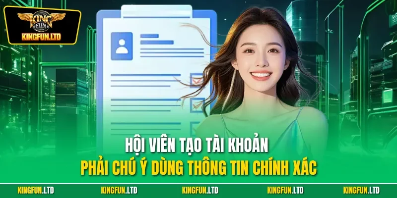 Hội viên tạo tài khoản phải chú ý dùng thông tin chính xác